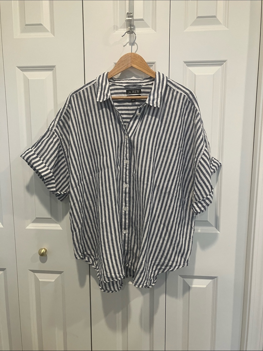 J Crew Capitaine shirt in blue stripe Baird McNutt Irish linen 2x